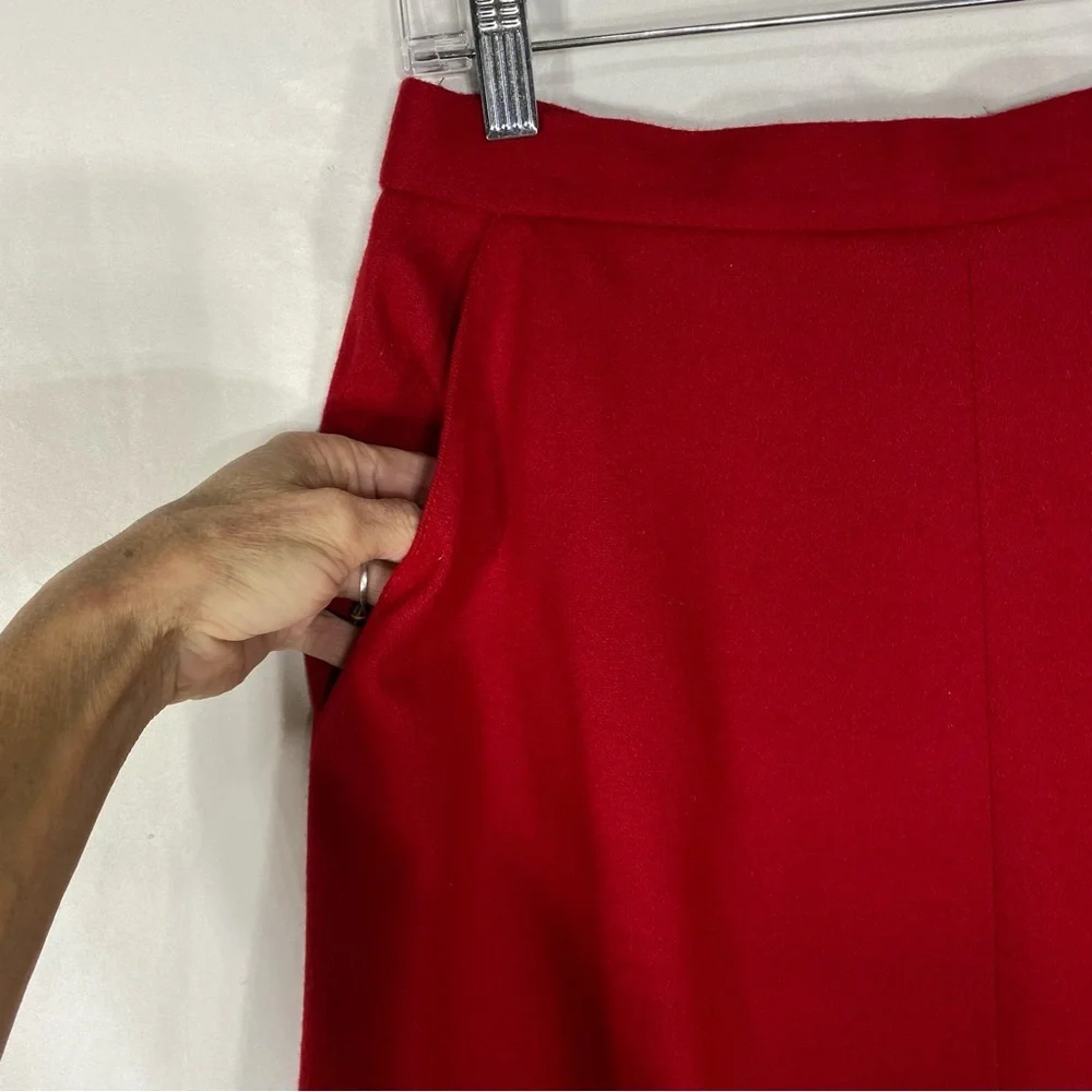 Koret Petites Vintage Red 100% Wool A-Lined Skirt w/Pockets